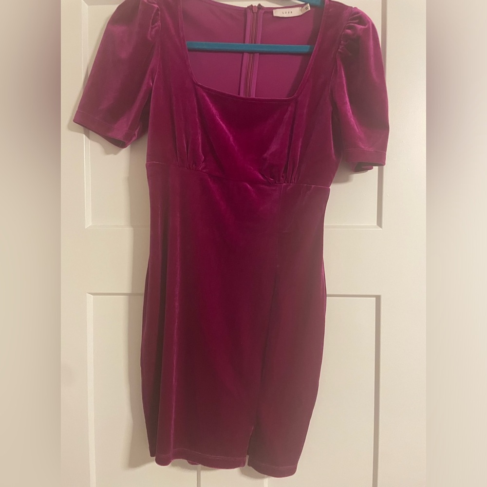 Lush Velvet Mini Dress in Deep Magenta